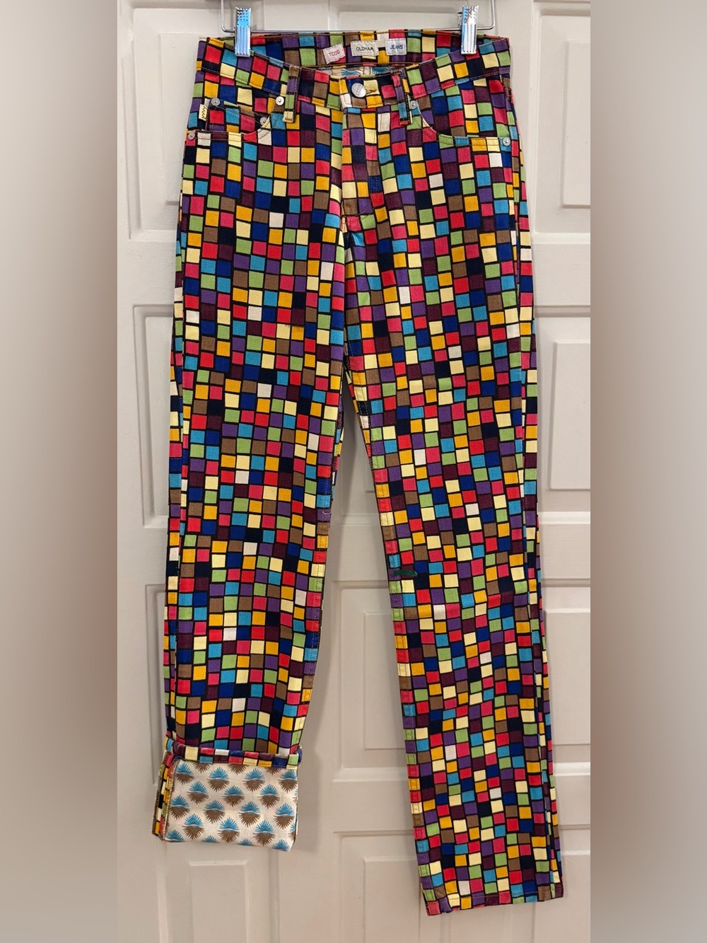 VTG 90’s Todd Oldham Mosaic Print Rigid Denim Jeans size 30